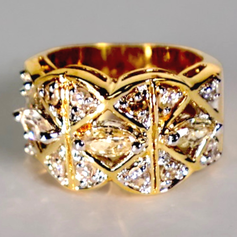 Swarovski Crystal Ring 14k Gold Overlay Brass Wide Band Marquise Statement New 5